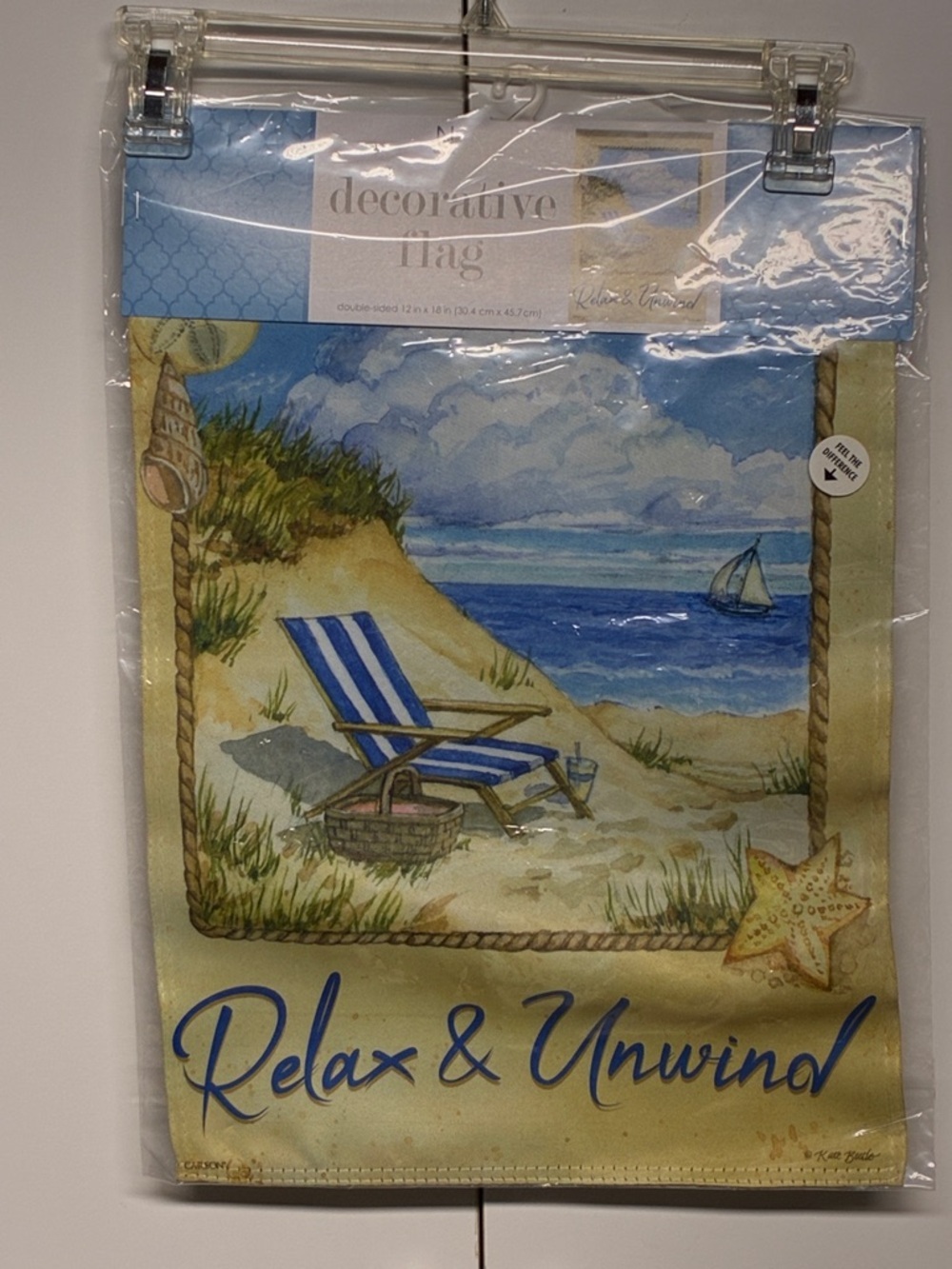 Relax & Unwind Coastal Beach Garden Flag Double Sided Nautical Decor 12x18